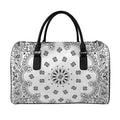 White Paisley Bandana Print Leather Duffel Bag