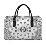 White Paisley Bandana Print Leather Duffle Bag