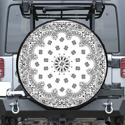 White Paisley Bandana Print Leather Spare Tire Cover