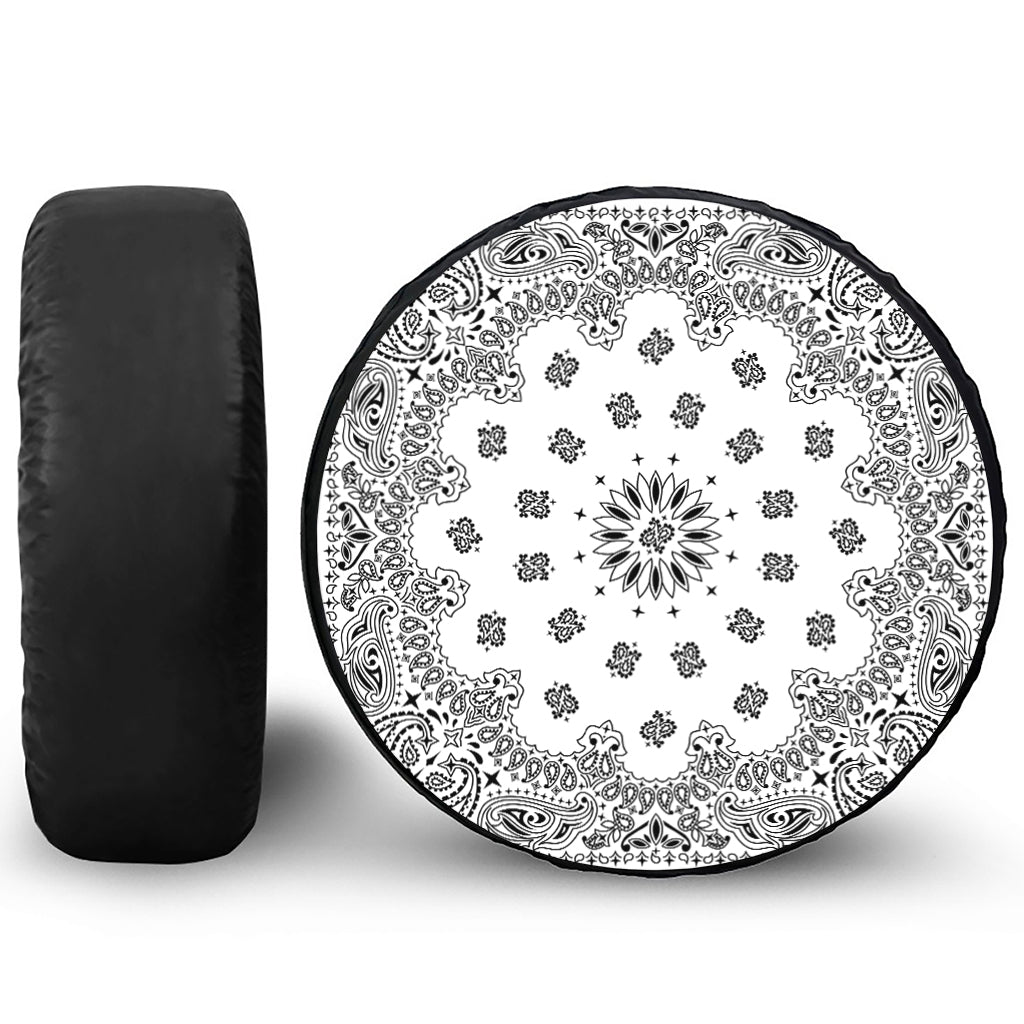 White Paisley Bandana Print Leather Spare Tire Cover