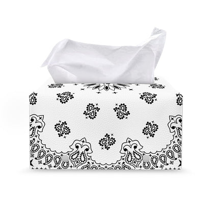 White Paisley Bandana Print Leather Tissue Box Cover