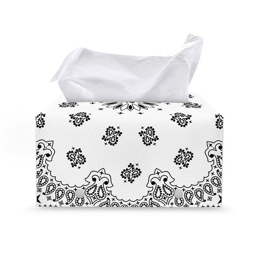 White Paisley Bandana Print Leather Tissue Box Cover