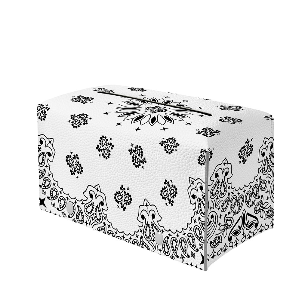 White Paisley Bandana Print Leather Tissue Box Cover