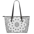 White Paisley Bandana Print Leather Tote Bag With Zipper