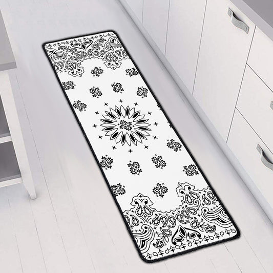 White Paisley Bandana Print Long Kitchen Mat