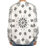 White Paisley Bandana Print Long Sleeve Baseball Jersey