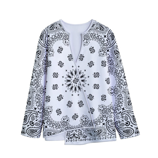 White Paisley Bandana Print Long Sleeve Short Coat