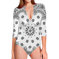 White Paisley Bandana Print Long Sleeve Swimsuit