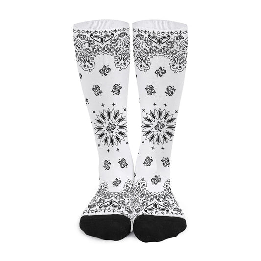 White Paisley Bandana Print Long Socks