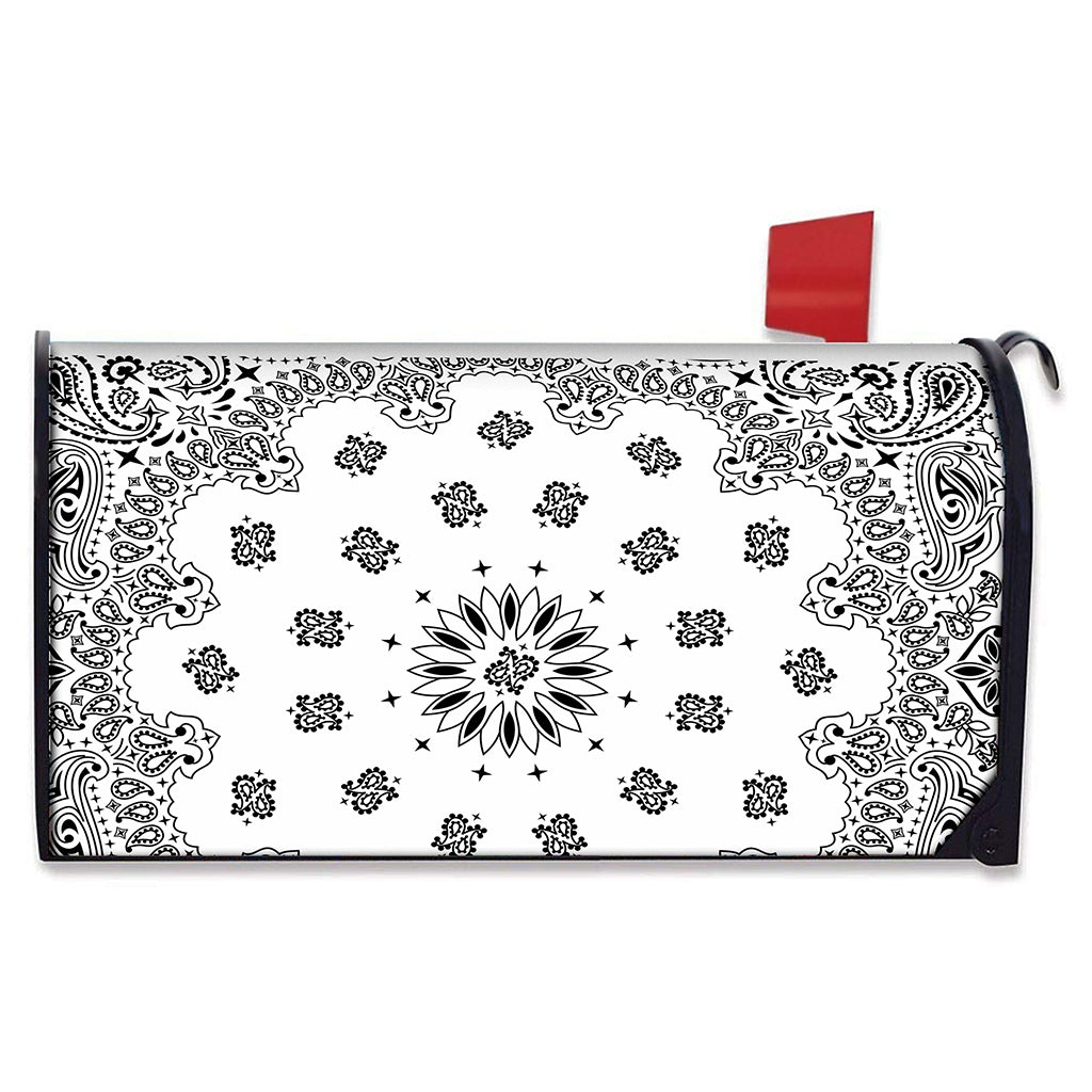 White Paisley Bandana Print Mailbox Cover