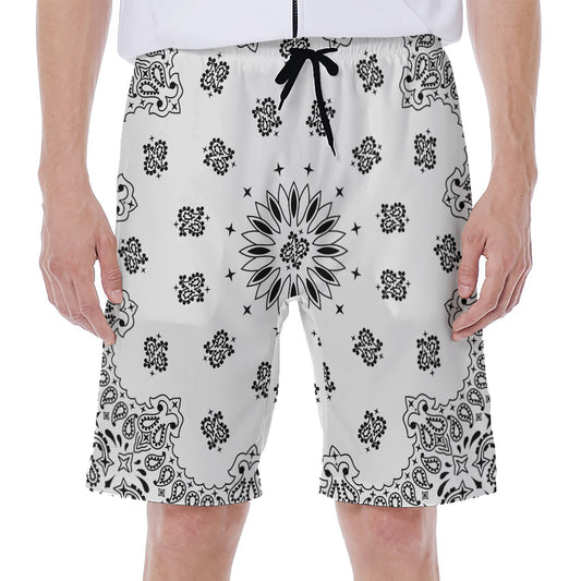 White Paisley Bandana Print Men's Beach Shorts