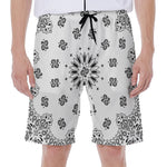 White Paisley Bandana Print Men's Beach Shorts
