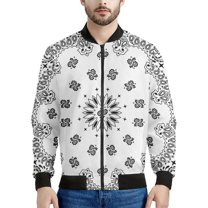 White Paisley Bandana Print Men's Bomber Jacket