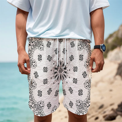 White Paisley Bandana Print Men's Cargo Shorts