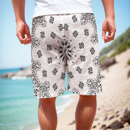 White Paisley Bandana Print Men's Cargo Shorts
