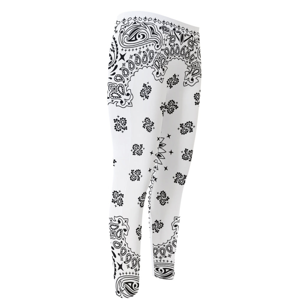 White Paisley Bandana Print Men's Compression Pants