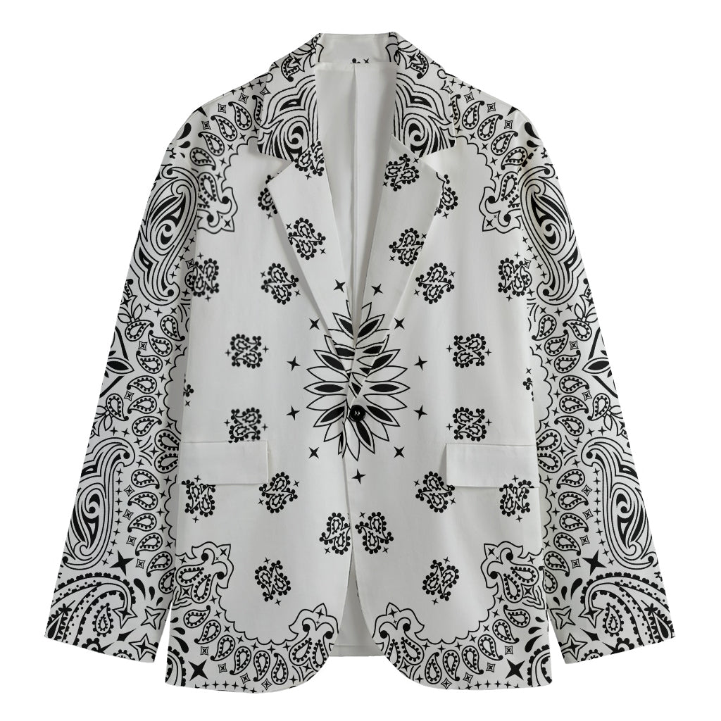 White Paisley Bandana Print Men's Cotton Blazer