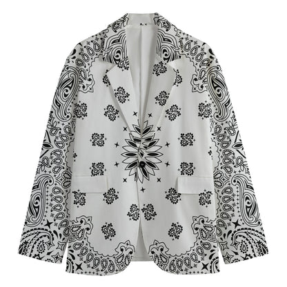 White Paisley Bandana Print Men's Cotton Blazer
