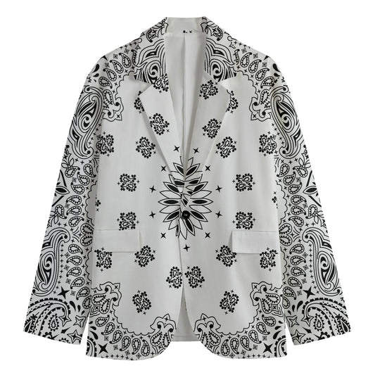 White Paisley Bandana Print Men's Cotton Blazer