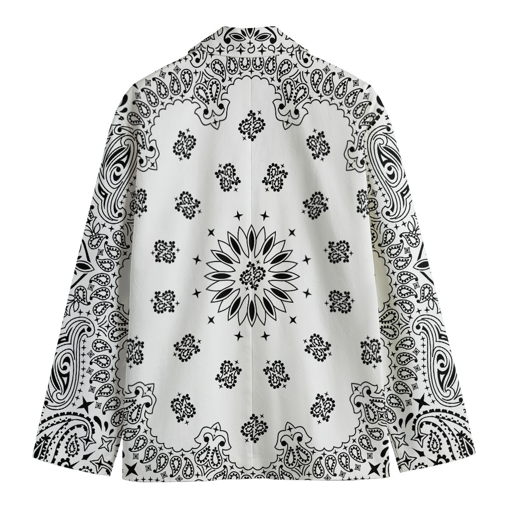 White Paisley Bandana Print Men's Cotton Blazer