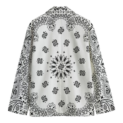 White Paisley Bandana Print Men's Cotton Blazer