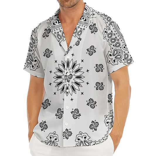 White Paisley Bandana Print Men's Deep V-Neck Shirt