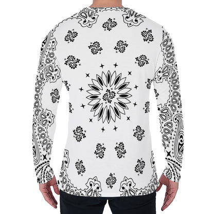 White Paisley Bandana Print Men's Long Sleeve T-Shirt