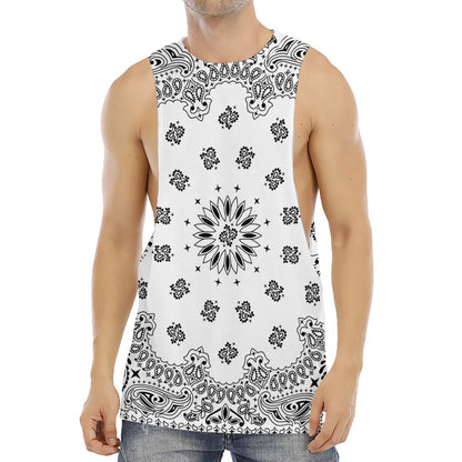 White Paisley Bandana Print Men's Muscle Tank Top