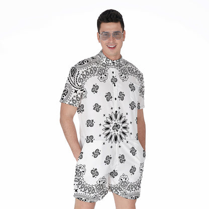 White Paisley Bandana Print Men's Rompers