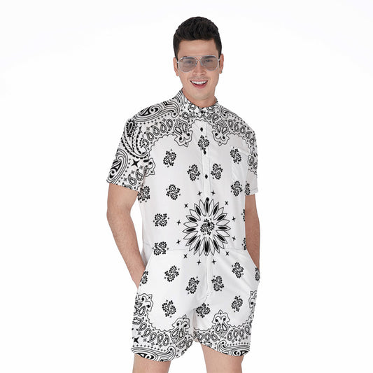 White Paisley Bandana Print Men's Rompers