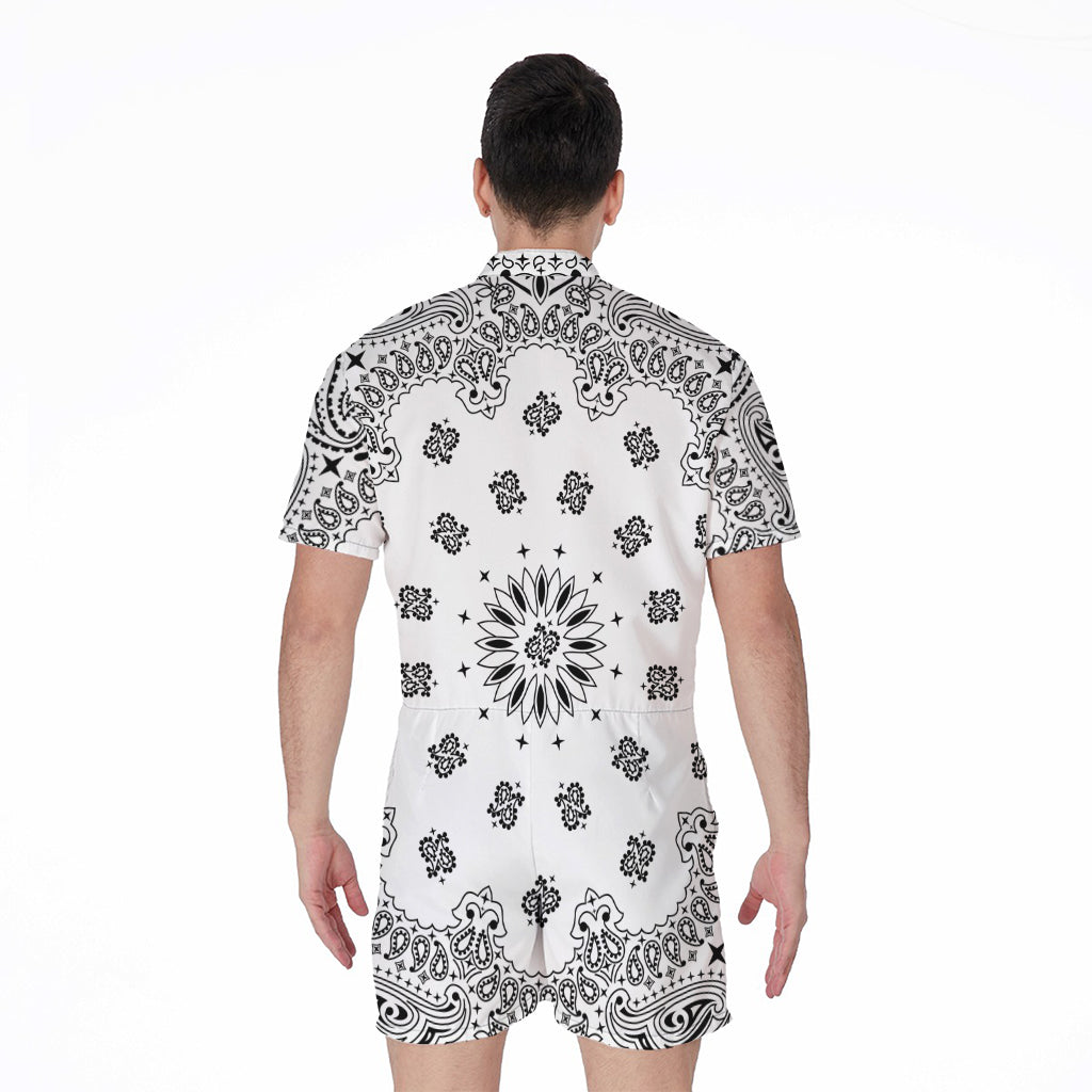 White Paisley Bandana Print Men's Rompers