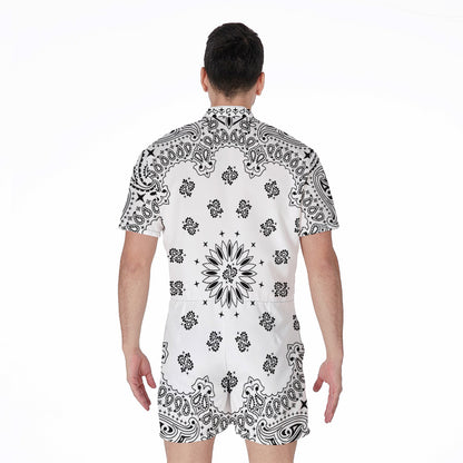 White Paisley Bandana Print Men's Rompers