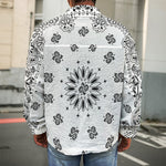 White Paisley Bandana Print Men's Shirt Jacket