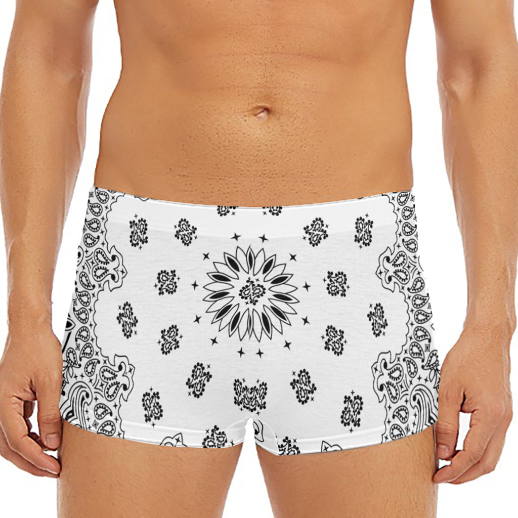 White Paisley Bandana Print Men's Short Boxer Briefs