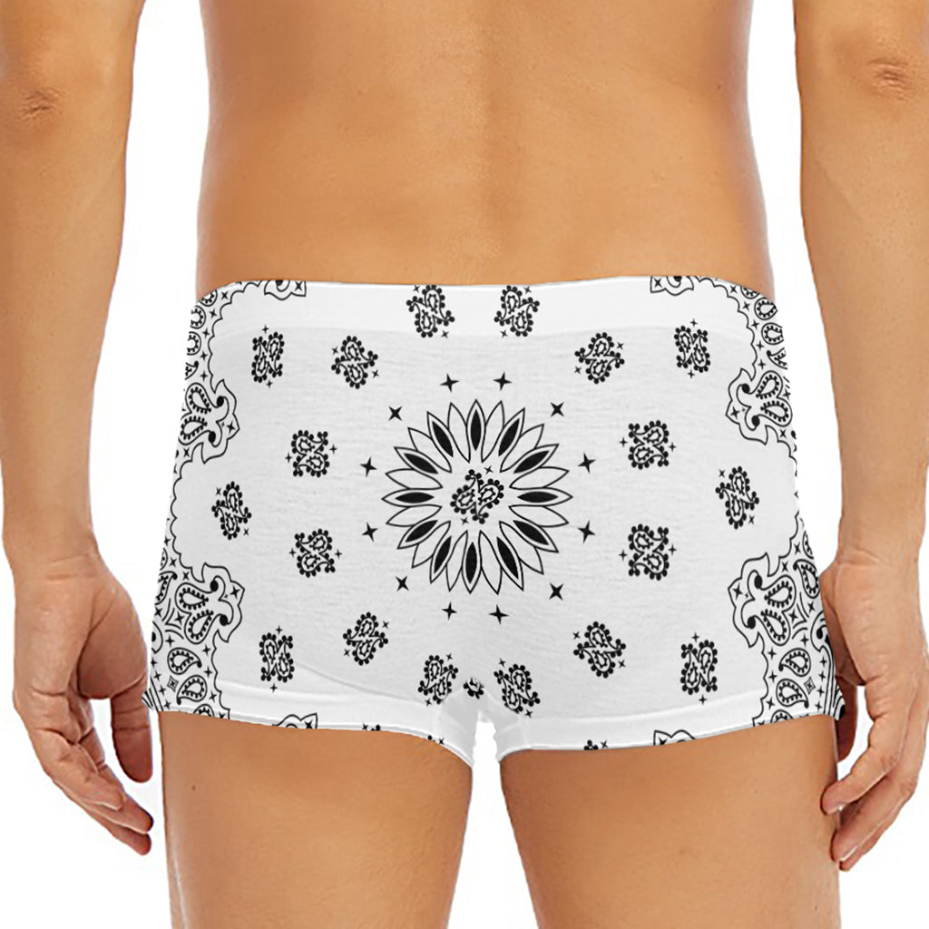 White Paisley Bandana Print Men's Short Boxer Briefs