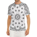 White Paisley Bandana Print Men's Short Sleeve Rash Guard