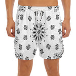 White Paisley Bandana Print Men's Split Running Shorts