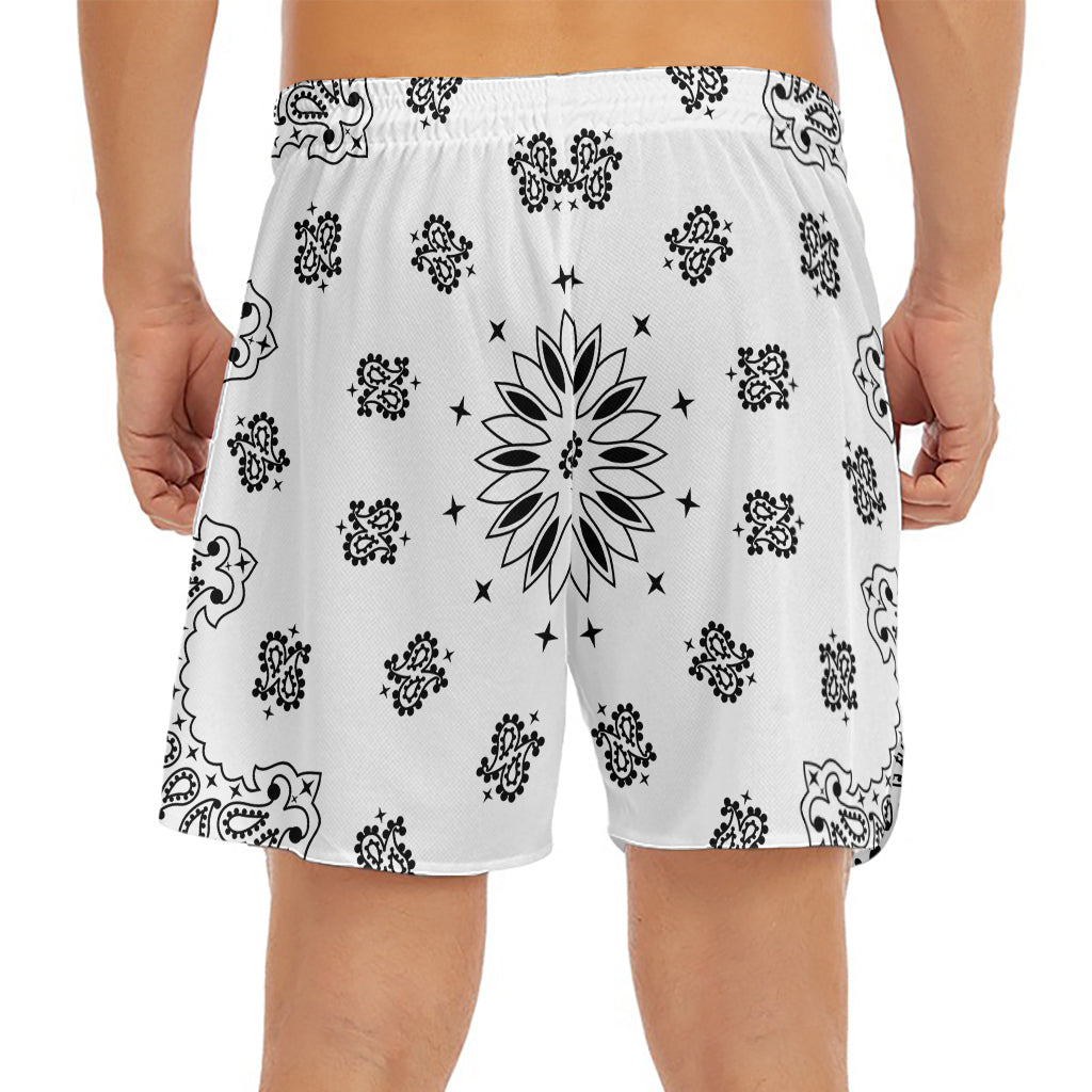 White Paisley Bandana Print Men's Split Running Shorts