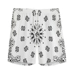 White Paisley Bandana Print Men's Sports Shorts