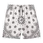 White Paisley Bandana Print Men's Swim Trunks