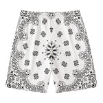 White Paisley Bandana Print Men's Swim Trunks