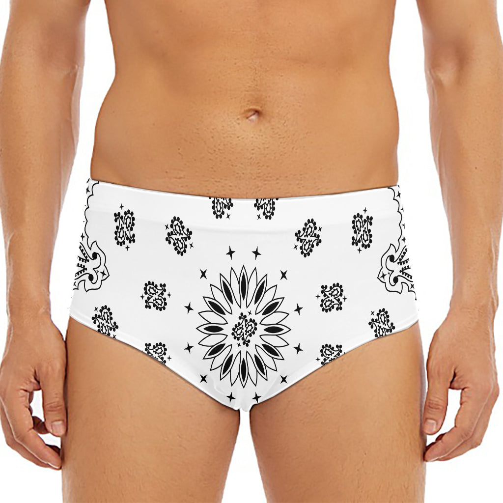 White Paisley Bandana Print Men's Triangle Swim Briefs