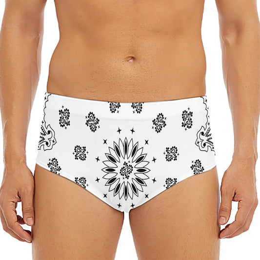 White Paisley Bandana Print Men's Triangle Swim Briefs