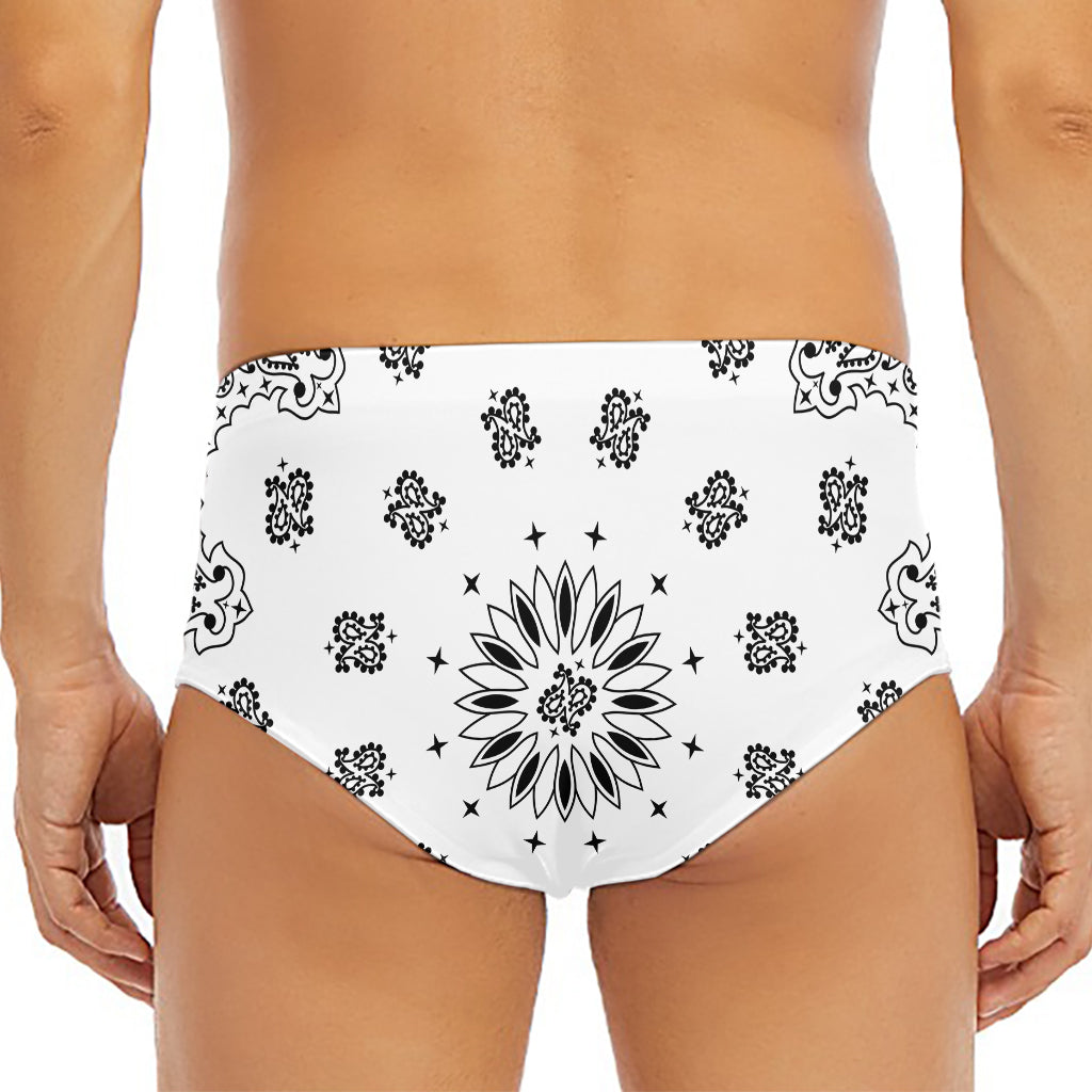 White Paisley Bandana Print Men's Triangle Swim Briefs