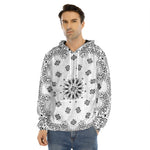 White Paisley Bandana Print Men's Velvet Pullover Hoodie
