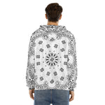 White Paisley Bandana Print Men's Velvet Pullover Hoodie