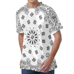 White Paisley Bandana Print Men's Velvet T-Shirt