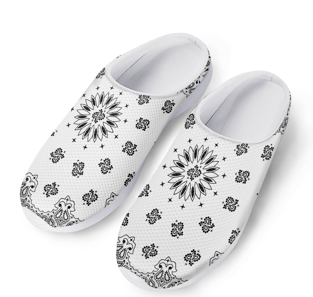 White Paisley Bandana Print Mesh Casual Shoes