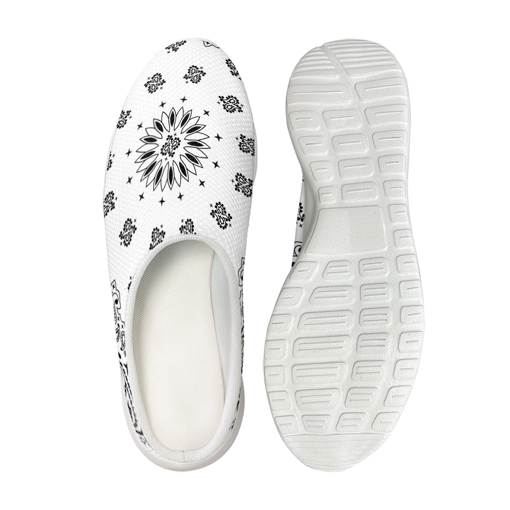 White Paisley Bandana Print Mesh Casual Shoes