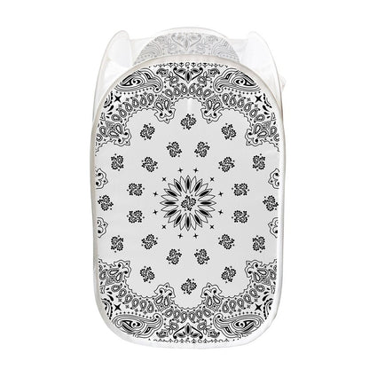 White Paisley Bandana Print Mesh Laundry Hamper